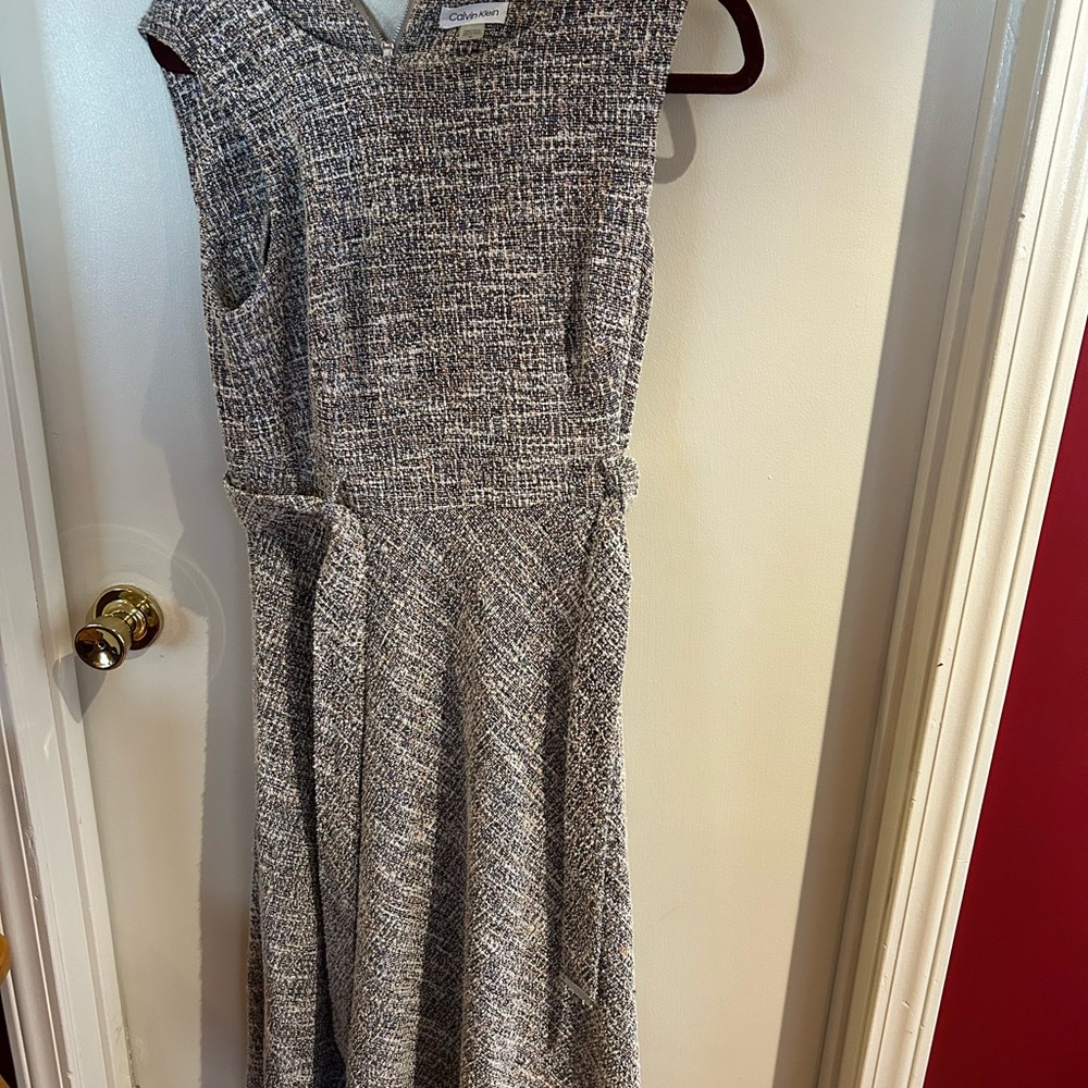 Calvin Klein Textured Grey and Pink midi dress